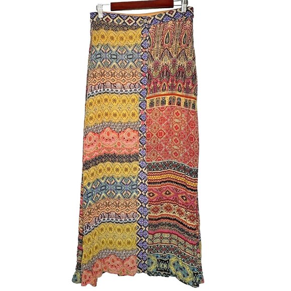 Desigual Maxi Skirt Felicity Button Front Patchwork Print Colorful US 6